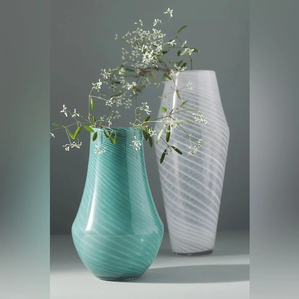 Anthropologie Mera Soda Lime Glass Swirl Vase White NWT
